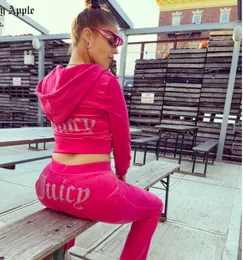 5A2Juicy Apple Damen Trainingsanzüge Samt Nähanzüge Outfit Zweiteiler Jogging Set Velour Sweatshirt Met Hoodie Hosenanzug Damen Y2k