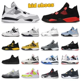 Jumpman 4 4S Kids Shoes Toddler Black Cat Red Thunder Rownty Linfrared Sail Fire Fire Red Bred Bred Baby Kid Shoil Boys Girls Sneakers