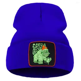 Berets Glue Is Poured On The Gorilla Creativity Design Printing Women Bonnet Retro Hair Care Hats Casual All-math Unisex Knitted Cap