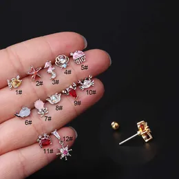 Colorful Ocean Series Fashion Twisting Ball Earbone Nail Stainless Steel Thin Rod Puncture Stud Earrings Korean Style Popular Piercing Earnail Jewelry Wholesale