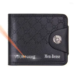 Wallets Free Name Engraving Men Slim Short Card Holder Male Wallet Po Men's Magnetic Buckle Money Clips