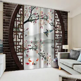 Shades e cortinas clássico decoração de casa cortina design 3d estilo chinês tijolo ameixa pássaros flor sombra cortinas para quarto gota dh2vw