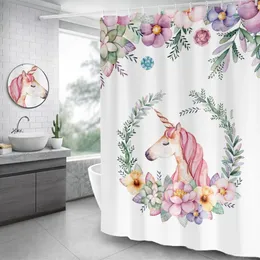 ユニコーンパターンシャワーカーテン防水バスルームカーテン家庭用装飾のための高品質のポリエステルバスカーテン3082