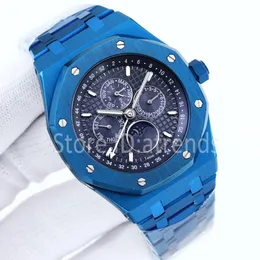 トップファッション自動機械式セルフ巻きの時計青いダイヤル41mmデイデイムーンフェーズクラシック腕時計紳士カジュアルフルステンレス鋼の時計3262