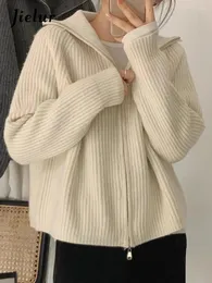 Maglieria da donna coreana vintage tinta unita moda maglione lavorato a maglia cardigan femminile cerniera classica allentata 6 colori casual da donna
