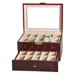 Titta på lådor Fall Luxury Double-Layer Watch Box Piano Lacquer Watch Organizer 20-Bit Solid Wood Men's and Women's Jewelry Storage Display Box 231128