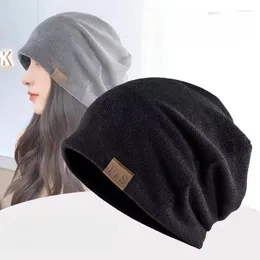 Berets Autumn Winter Skullies Beanies Cycling Hat Cotton Knitted Fluffy Cap Warming Outdoor Travel Climbing Solid Black