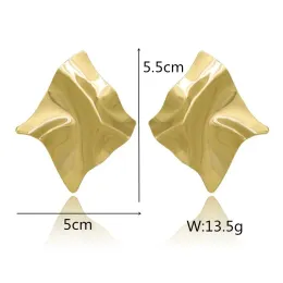 EK2126 Übertrieben Marke Gold Farbe Unregelmäßige Quadratische Glänzende Metall Big Drop Ohrringe Frauen Raute Punk Ohr Partei Schmuck