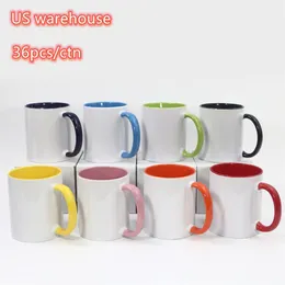 ABD Deposu 11oz Süblimasyon İç Colorfs Coffe Kupalar Renkli Saplı Kupalar ile Pearl -Seramik Kupalar183F