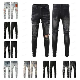 106 Amirs Mens Mulheres Designers Jeans Angustiado Rasgado Motociclista Slim Straight Denim Para Homens Impressão Exército Moda Mans Calças Skinny M 6117 AMiris