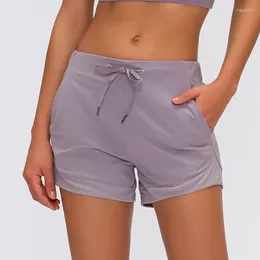 Aktiv shorts yoga midja dragsko löst fit träning gym sport kvinnor naken feel tyg som kör fitness med fickan