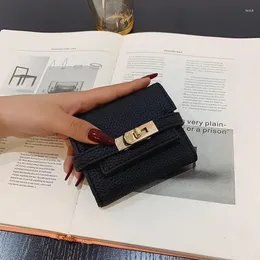Plånböcker kvinnor svart läder vrider lås kort dam plånbok