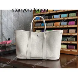 Borsa da giardino in vera pelle da donna, 30 cm, Milk Shake, pelle di vacchetta bianca, L con logo