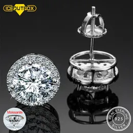 Ear Mankiet 925 Sterling Silver Real 052CT Stone okrągłe kolczyki dla kobiet mężczyzn Mężczyzny biżuteria Masowa Pass Diamond Test Iceoutbox 231129
