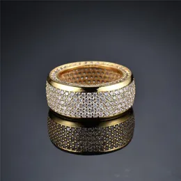 Iced Out CZ Cubic Zirconia Oro Hip Hop Pentagramma Stella Anello da uomo a fascia con diamanti pieni Rapper di strada Gioielli Regali per gli uomini306U