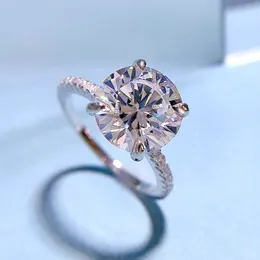 Clássico seis garra anéis de casamento jóias finas real 100% 925 prata esterlina corte redondo natural moissanite diamante de alta qualidade feminino banda anel presente nunca desaparecer