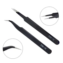 DIYWORK ESD14 ESD15 anti-static bending straight tip tweezers precision welding tweezers set electronic ESD tool2568