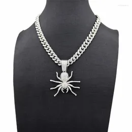 Anhänger Halsketten Iced Out Crystal Spider Halskette mit Hip Hop Bling Cuban Chain Chokers Rapper Fashion Icy Jewelry