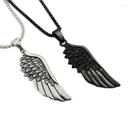 Pendant Necklaces Fashion Single Angle Wing Necklace Hip Hop Black Paint Stainless Steel Feather For Wonmen