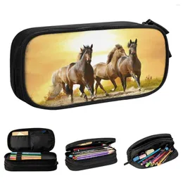 Cosmetic Bags Wild Horse Pencil Cases Galloping Animal Lovers Pen Holder Kids Big Capacity School Supplies Pencilcases