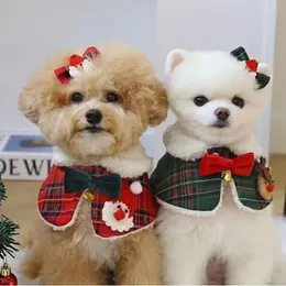 Dog Apparel Dog Clothes Christmas Year Pet Shawl Collar Puppy Bichon Poodle Pet Cape Dog Accessories With Hairpin Set Dog Supplies 231129