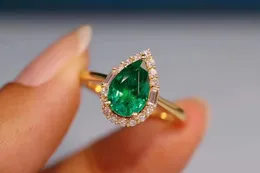 Cluster Rings Luxury Water Dropt Style Natural And Real Colombia Emerald Ring 925 Sterling Silver