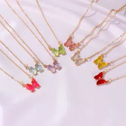 Sweet Crystal Butterfly Pendant Necklace for Women Colorful Fantasy Glass Clavicle Chain New Jewelry Gift for Girlfriend