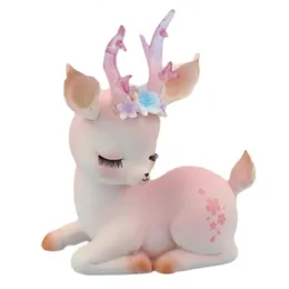 Decorative Objects Figurines 10cm Cute Fawn Statue Dolls Sculpture Resin Deer Ornament Christmas Gift Pink Sleeping Baby Birthday Cake Decor 231128