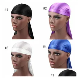 Hårtillbehör Nya modemän Satin Durags Bandana Turban Wigs Men Silky Durag Headwear Headband Pirate Hat Hair Accessories Drop Dhoz9