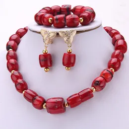 Orecchini di collana set 4ujewelry coral girocollo costume gioielli nigeriani 13-20 mm rossi / perline da vino