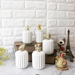 Storage Bottles Gold-plated Animal Ceramic Jar With Lid Nordic Modern Squirrel Decorative Jars Jewelry Necklace Boxes