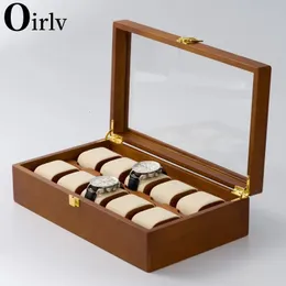 Watch Boxes Cases Oirlv Wood Watches Box Organizer bottom Wooden Watch Display Fashion beige Storage Watch Holder Watch Cases For Men 231128