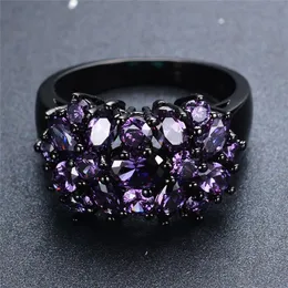 Liten Oval Purple Crystal Zircon Star Flower Rings for Women Men Vintage Black Gold Multicolor Stone Ring Female Wedding Jewelry313L