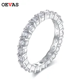 Pierścień Solitaire oevas 100% 925 Srebrny srebrny 1 rzęd 3 mm wysokie diamentowe palce palców dla kobiet najlepsza impreza biżuteria 230428