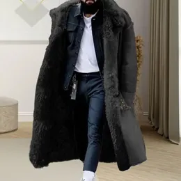 Мужское смешанное мужское теплое плюшевое пальто, зимняя ветровка премиум-класса, толстая морозостойкая однобортная куртка с лацканами средней длины 231128