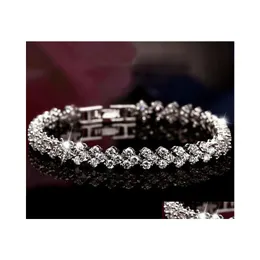 Tennis Luxury Austria Shining Crystal Bracelets Genuine 925 Sterling Sier Charms Zircon Diamond Roman Link Bracelet Jewelry Drop Deli Dhfta