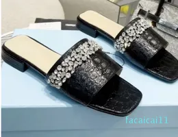 Chinelos e sapatos de escorpião senhoras cristal pedra salto alto sapatos femininos marca moda bloco deslizamento toe designers de luxo plana com couro