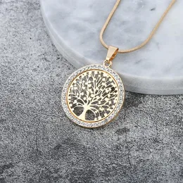 Tree of Life Crystal Round Small Pendant Necklace Gold Silver Rose Colors Elegant Women Jewelry Gifts342T