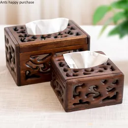 Organization Retro Square Hollow Wooden Coffee Table Tray Living Room Bedrooom Household Solid Wood Paper Box Home Storage Tissue Boxes