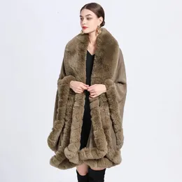 KAPE EUROPA AMERICA IMITATION OTTER Rabbit päls krage huva imitation kashmir lös ponchos kvinnor capes khaki mantel 231129