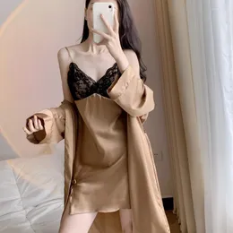 Женская одежда для сна с двумя частями набор для подвески Nightress Women Sexy Bathrobenightgown Кружевое платье кимоно