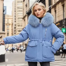 Jaquetas femininas jaqueta de inverno 2023 mulheres parka quente casaco forro de lã com capuz grande gola de pele grossa casaco de neve algodão acolchoado 231129