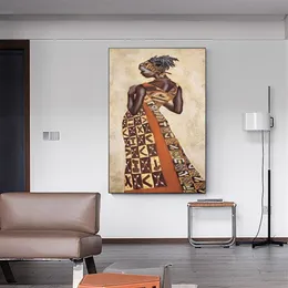 Abstrakte afrikanische schwarze Frau Leinwand Ölgemälde Druck Poster Charakter Wand Kunst Bild für Wohnzimmer Home Cuadros Dekoration302Q