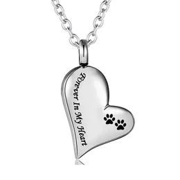 Stainless Steel Silver Paw print Cremation Jewelry Pet Dog Cat Forever in My Heart Ashes Keepsake Urns Pendant Necklace for Women176a