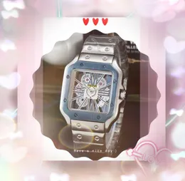 Berühmte laufende Sekunden, klassische Designer-Armbanduhr, 42 mm, luxuriöse Mode-Herrenuhr, Quarz, importiertes Uhrwerk, Stoppuhr, Edelstahl, quadratische, hohle Skelett-Armbanduhr