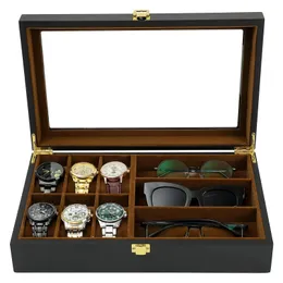 Watch Boxes Cases Watch Organizer Box 6 Watch 3 Slots Sunglasses Wooden Watch Organizer Box with Real Glass Top Perfect Gifts for Family or Friend 231128