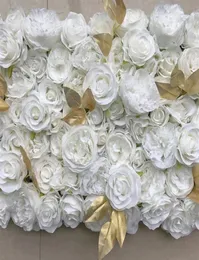 Białe złoto 3D Flower Wall Panel Flower Wedding Wedding sztuczny jedwabny róży róży Peony Wedding Dekoracja 24pcllot tongfeng2779024670