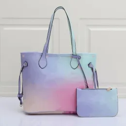 Designer Spring in the City Shoulder Bags Totes aldrig full färgglada gradient Tote Kvinnor Composite Bag Midnight Fuchsia Sunrise Pastell Dhgate