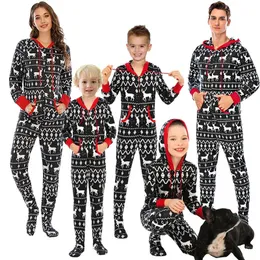 Família combinando roupas de natal família combinando roupas pijamas macacão homewear pijamas macacão elk floco de neve impressão pj's 231129