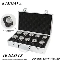 Watch Boxes Cases 10 Slots Watch Storage Box Aluminum Alloy Useful Jewelry Wrist Watches Holder Display Box Watch Holder Box Organizer Toolbox 231128
